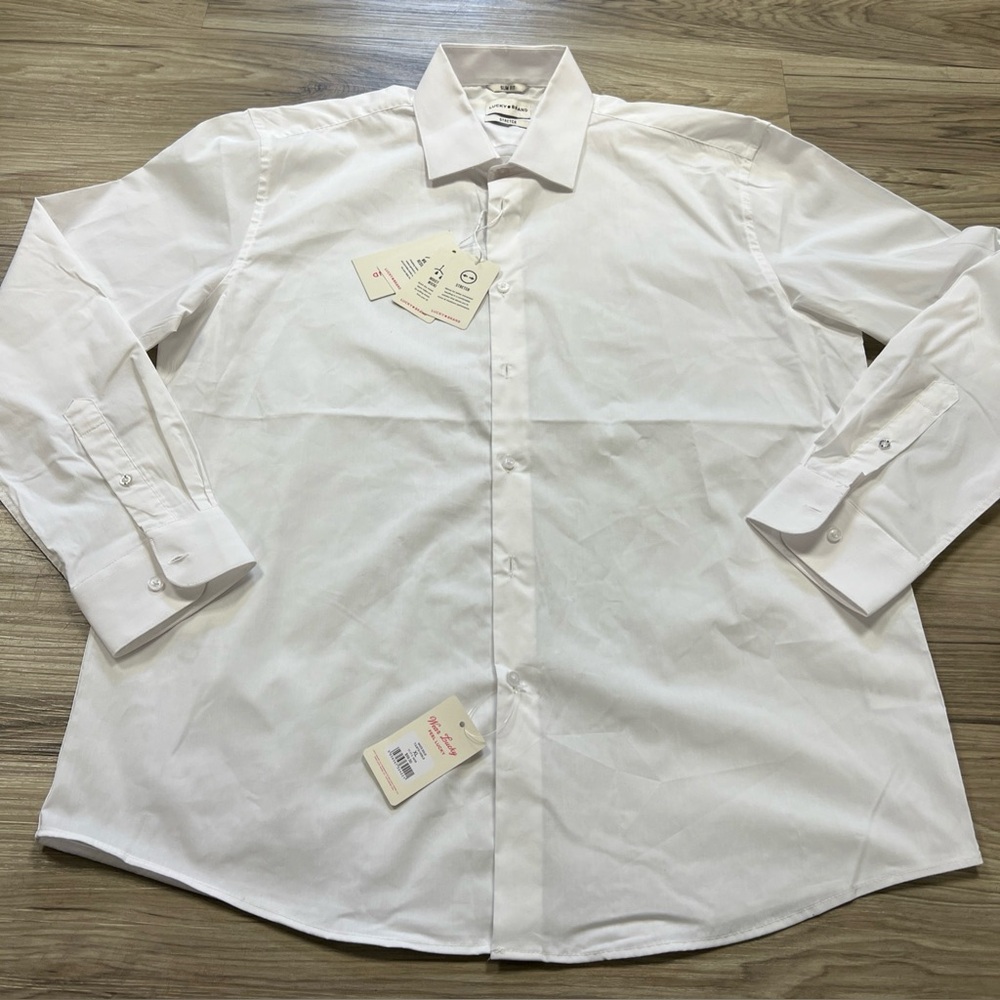 Lucky Brand Slim Fit Stretch Button Up Dress Shirt Classic White Men Size XL $60